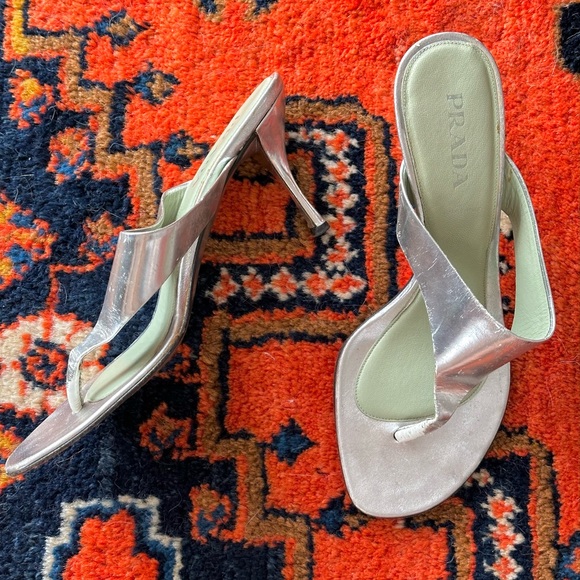 Authentic Prada Silver Heeled Sandals - Picture 1 of 5